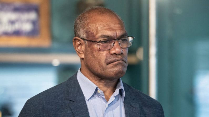 Alcide Ponga (Rassemblement-LR) lors d'une conférence de presse à Nouméa, en Nouvelle-Calédonie, le 13 juin 2024. (Photo DELPHINE MAYEUR/AFP via Getty Images)