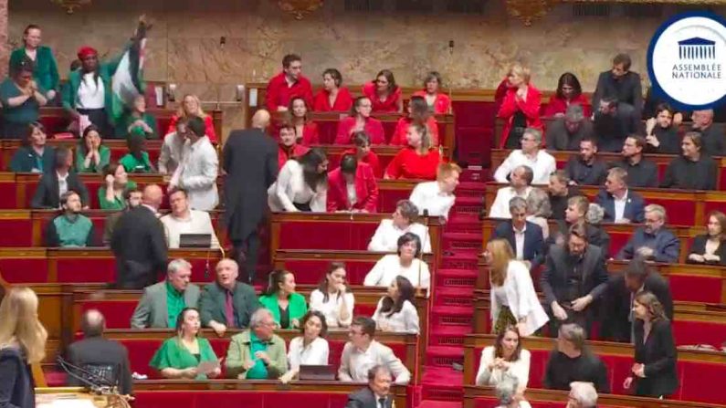 La députée LFI Rachel Kéké a brandi mardi à l'Assemblée un drapeau palestinien. Capture écran LCP.