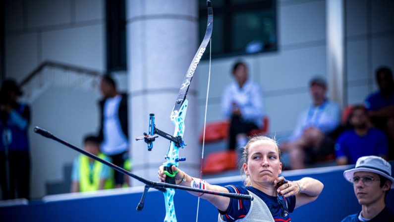 Les équipes de France féminine et masculine de tir à l'arc ont pris chacune dimanche la deuxième place de l'étape de Coupe du monde d'Antalya, la dernière avant les Jeux olympiques de Paris. (Photo : Dean Alberga/Handout/World Archery Federation via Getty Images )