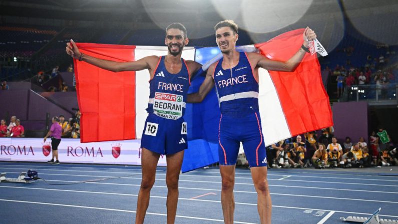 Doublé français au bout du 3.000 m steeple aux Championnats d'Europe d'athlétisme: Alexis Miellet, nouveau venu dans la spécialité, a décroché la médaille d'or devant Djilali Bedrani, lundi soir à Rome.  (Photo : Mattia Ozbot/Getty Images for European Athletics)