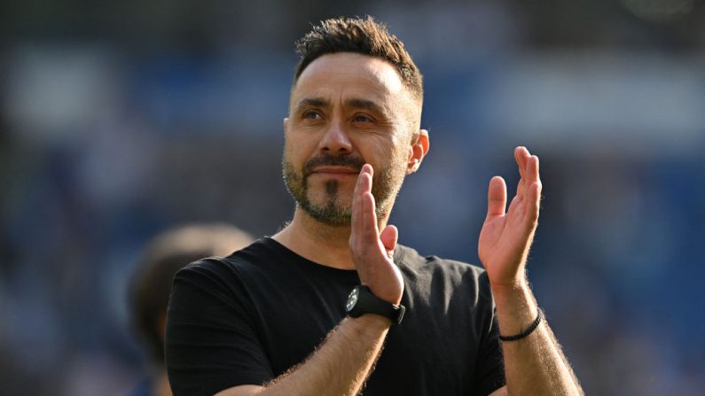 L'OM et son président Pablo Longoria ont réussi un joli coup lundi en attirant un coach très côté sur le marché, l'Italien Roberto De Zerbi. (Photo : GLYN KIRK/AFP via Getty Images)