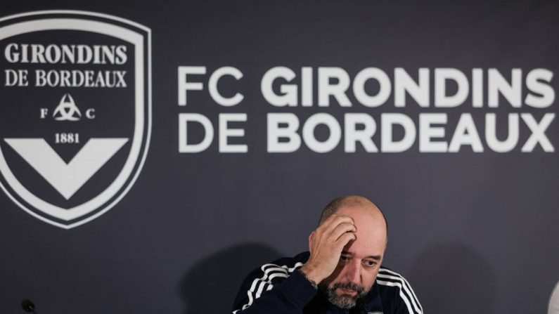 Les Girondins de Bordeaux, ont accepté mardi leur rétrogradation en National (3e division) et vont se tourner vers le tribunal de commerce, en espérant éviter une liquidation pure et simple. (Photo : THIBAUD MORITZ/AFP via Getty Images)