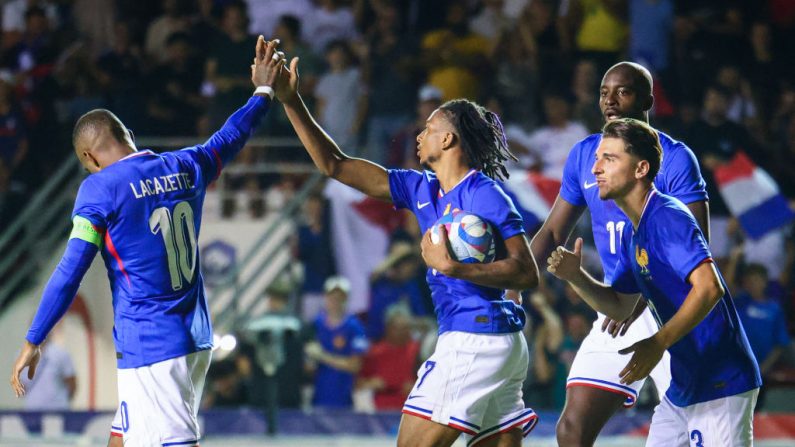 L'équipe de France olympique a terminé sa préparation pour les Jeux de Paris (26 juillet-11 aout) par un match nul 1-1 face au Japon mercredi à Toulon. (Photo : CLEMENT MAHOUDEAU/AFP via Getty Images)