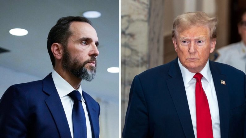 (À g.) Le procureur spécial Jack Smith à Washington le 1er août 2023. (À d.) L'ancien président Donald Trump. (Drew Angerer/Getty Images, David Dee Delgado/Getty Images)