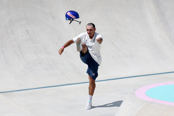 Vincent Matheron réagit pendant les préliminaires du parc masculin lors de la douzième journée des JO de Paris 2024. (Carl Recine/Getty Images)