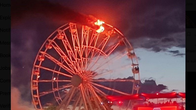 Plus de vingt personnes ont été blessées dans l'incendie d'une grande roue lors d'un festival de musique organisé près de la ville allemande de Leipzig le 17 août 2024. (capture d'écran X @RibereF) 