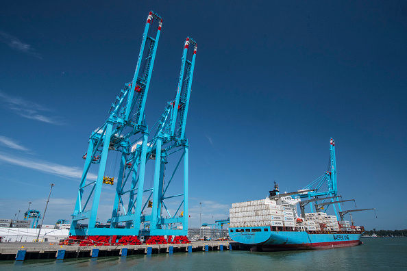 COSTA RICA-PORT-TERMINAL-
Vue générale des grues du nouveau terminal APM Containers dans le port de Moin, à Limon, au Costa Rica, le 28 février 2019. (Photo  EZEQUIEL BECERRA/AFP via Getty Images)