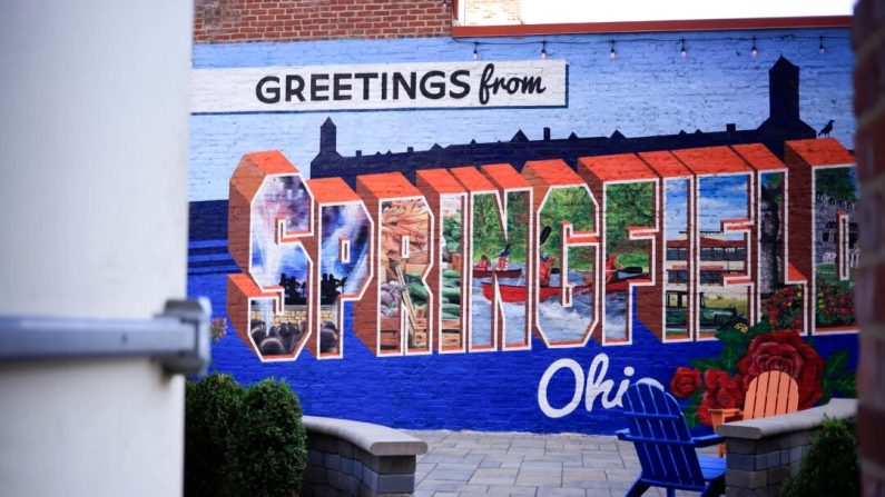 Une peinture murale est exposée dans une allée du centre-ville de Springfield, dans l'Ohio. Springfield, où vit une importante communauté haïtienne, s'est retrouvée sous les feux de l'actualité nationale après que l'ancien président Donald Trump a accusé des membres de la communauté immigrée d'avoir mangé les animaux domestiques des habitants de la ville. Photo prise le 16 septembre 2024. (Luke Sharrett/Getty Images)