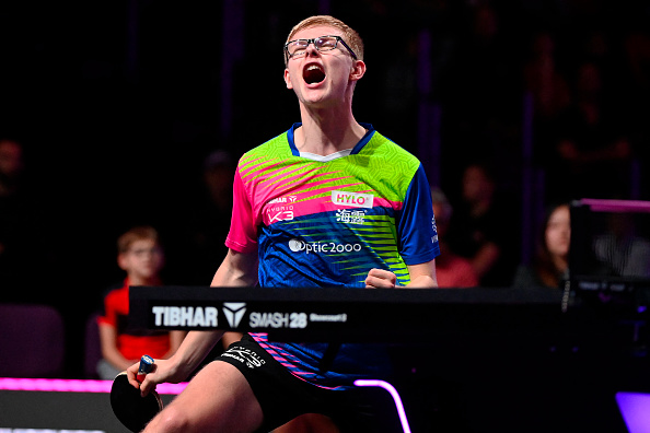 Félix et Alexis Lebrun ont livré une immense bataille en quarts de finale du WTT Champions de Montpellier, dont le cadet âgé de 18 ans est sorti vainqueur. Pérols, près de Montpellier, le 26 octobre 2024. (Photo by SYLVAIN THOMAS/AFP via Getty Images)