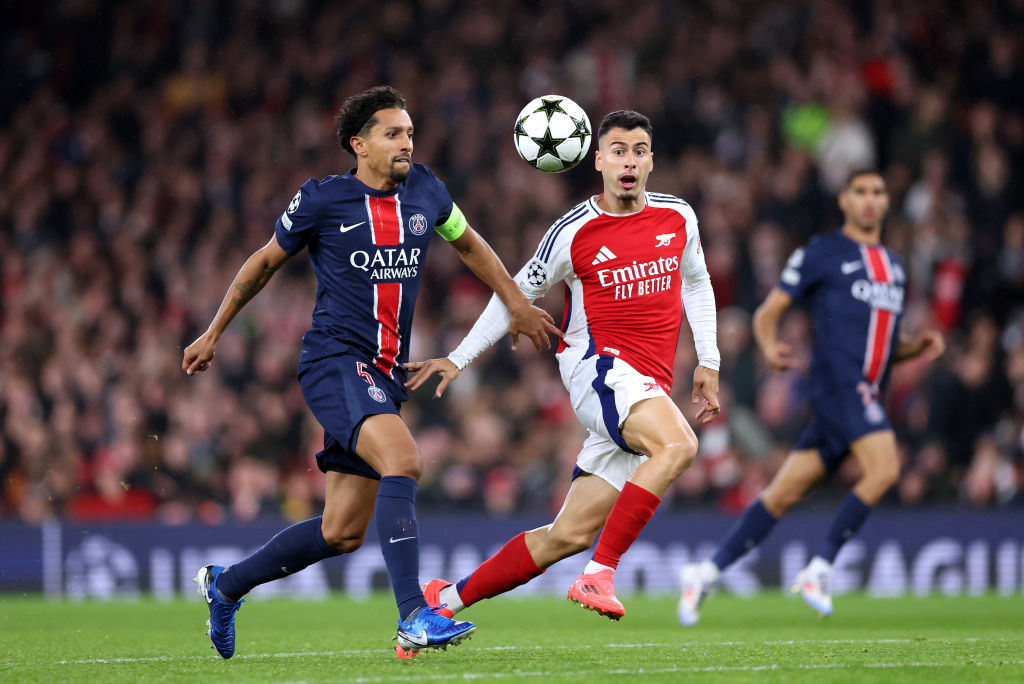 "Ils ont profité de nos faiblesses" et ont "bouclé le match en première période" avec leurs deux buts, a reconnu Marquinhos, le capitaine du Paris Saint-Germain, mardi après la défaite 2-0 à Arsenal en Ligue des champions. (Photo : Julian Finney/Getty Images)