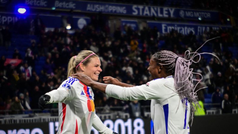 Avec un doublé de Diani, Lyon s'est imposé aux dépens de l'AS Rome (4-1) et a validé sa qualification pour les quarts de finale de la Ligue des Champions de football féminin. (Photo : OLIVIER CHASSIGNOLE/AFP via Getty Images)