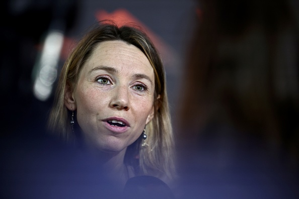 La présidente du Comité paralympique Marie-Amélie Le Fur lors de la journée des médias à J-100 le 17 avril 2024 au Grand Palais Éphémère. (ANNE-CHRISTINE POUJOULAT/AFP via Getty Images)