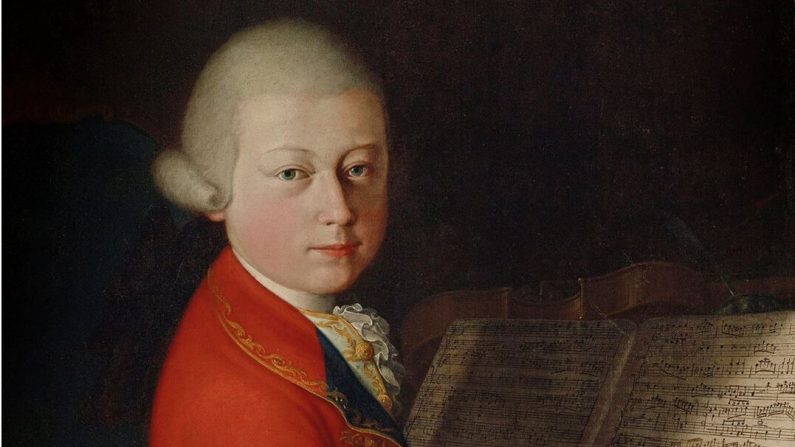 Détail du portrait de Wolfgang Amadeus Mozart à l'âge de 13 ans à Vérone, vers 1770, par un artiste inconnu du XVIIIe siècle. Huile sur toile. Collection privée (Domaine public)