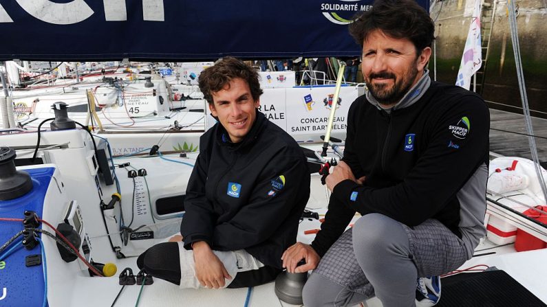 Charlie Dalin, repoussé la veille à près de 100 milles nautiques, a quasiment comblé son retard sur Yoann Richomme, en tête de la 10e édition du Vendée Globe, selon le dernier pointage publié jeudi à 07h00. (Photo credit should read FRED TANNEAU/AFP via Getty Images)