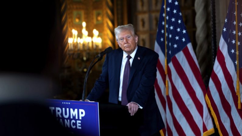 Le président élu Donald Trump s'adresse aux médias lors d'une conférence de presse au Mar-a-Lago Club de Palm Beach, en Floride, le 7 janvier 2025. Scott Olson/Getty Images