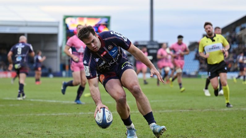 Depuis la création de la Coupe d'Europe, jamais un joueur n'avait inscrit six essais dans un même match jusqu'à l'exploit de Damian Penaud, auteur de cette performance folle avec Bordeaux-Bègles dimanche face aux Sharks (66-12).  (Photo : Dan Mullan/Getty Images)