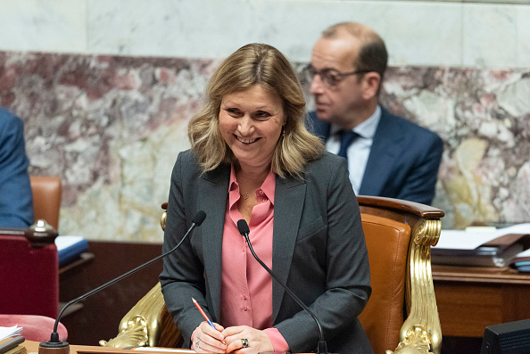 Yaël Braun-Pivet à l'Assemblée nationale, le 17 décembre 2024. (Photo MAGALI COHEN/Hans Lucas/AFP via Getty Images)