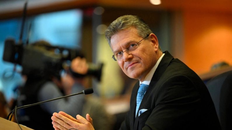 Le commissaire européen désigné Maros Sefcovic assiste à son audition de confirmation au Parlement européen à Bruxelles, le 4 novembre 2024. (Nicolas Tucat/AFP via Getty Images)