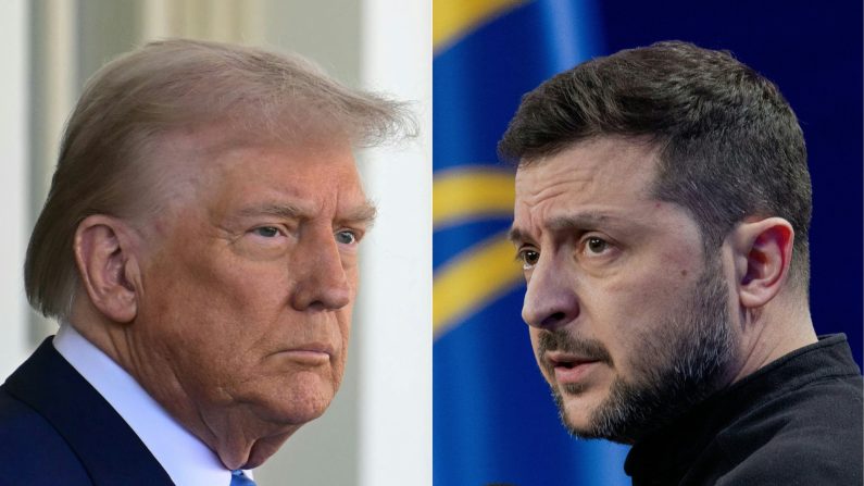 Le président américain Donald Trump, le 24 février 2025, et le président ukrainien Volodymyr Zelensky, le 23 février 2025 (Jim Watson et Tetiana Dzhafarova/AFP via Getty Images)