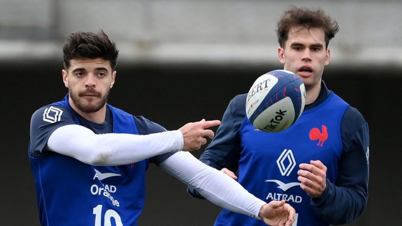 Damian Penaud et Romain Ntamack se sont entraînés avec les titulaires probables du XV de France mardi à Marcoussis, à quatre jours d'affronter l'Irlande dans le Tournoi des six nations, tandis que Grégory Alldritt n'a pas pris part à l'entraînement. (Photo : FRANCK FIFE/AFP via Getty Images)