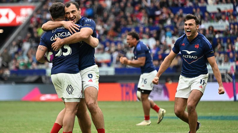 L'équipe de France masculine de rugby à VII s'est inclinée dimanche contre l'Argentine en finale du tournoi de Hong Kong, cinquième étape du circuit mondial, mais égale sa meilleure performance de la saison. (Photo : PETER PARKS/AFP via Getty Images)