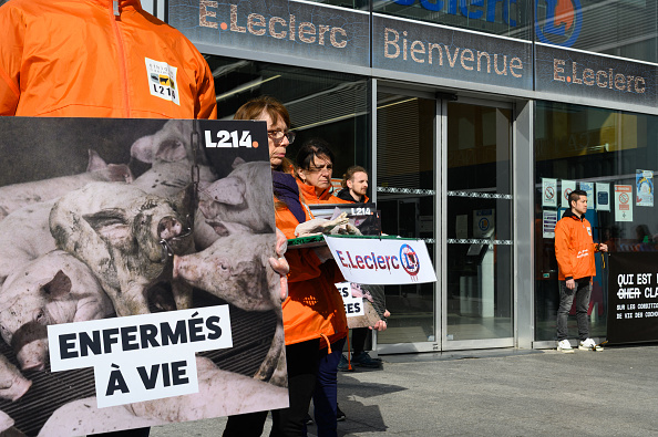 L214 amène des cadavres de porcelets devant un Leclerc parisien pour protester contre les conditions d'élevage